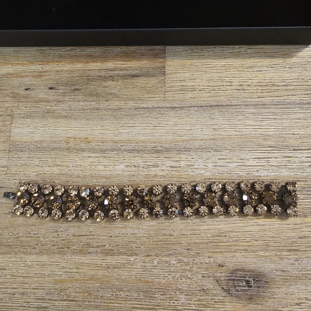 Estate Vintage Juliana Amber Glass Rivoli 3 Row Gold Tone Bracelet